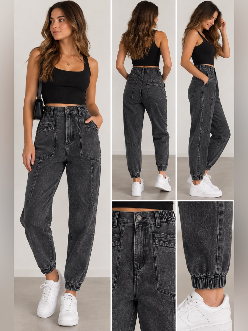 Retrofête Black Acid Wash High Rise Denim Jogger Jeans by Retrofête